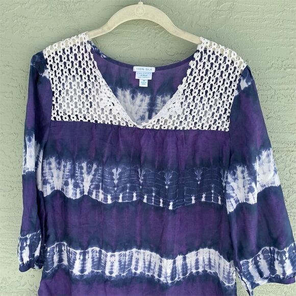 Calypso St. Barth for Target M Tie-Dye Silk Peasant Blouse Top Multicolor - Picture 4 of 10
